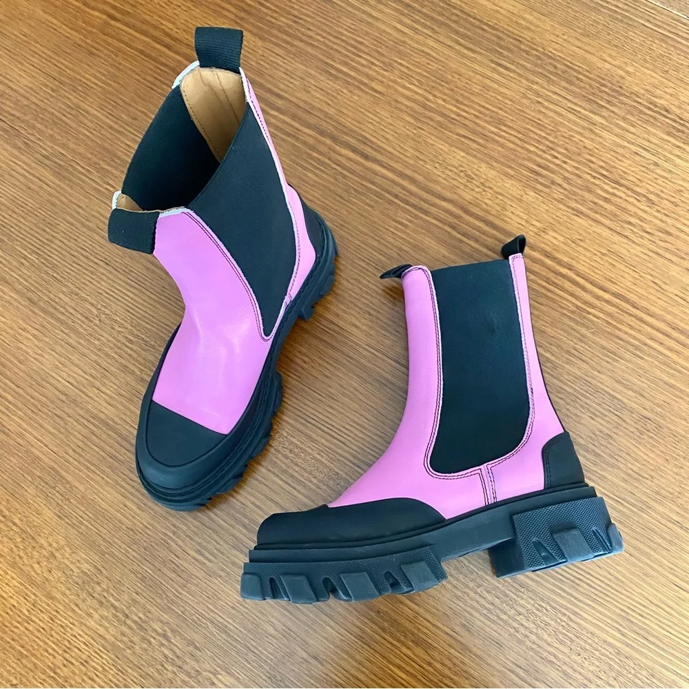 GANNI leather lug sole chelsea boots pink - Picture 3 of 16